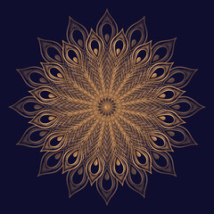 Luxury royal pattern mandala vector element. Ethnic peacock feather motif. Oriental indian design for beauty spa salon, christmas ornament, new year holiday card, wedding party invitation. - 428813501