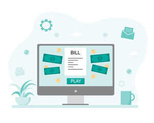 Paying bills. Bill in hand. Payment of utility, bank, restaurant and other.