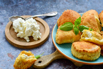 Bakery .Home mademini   cheese pie  with phyllo pastry, white feta cheese  and organic eggs. Bulgarian banitsa