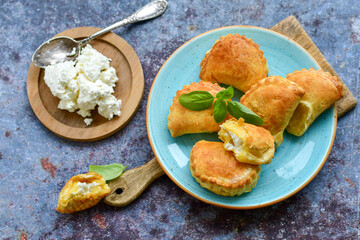Bakery .Home mademini   cheese pie  with phyllo pastry, white feta cheese  and organic eggs. Bulgarian banitsa