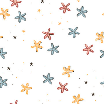 Seamless pattern with starfishes.