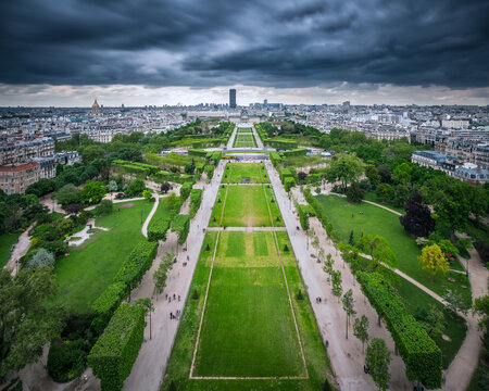The storm is coming in Paris. Paris aerial view from the Eiffel tower