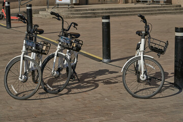Fototapeta na wymiar Finland. Helsinki. April 15, 2021 Bicycles parked