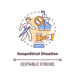 Geopolitical situation concept icon. Oil price factor idea thin line illustration. International political relations. Oil situation. Vector isolated outline RGB color drawing. Editable stroke