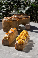 Sea Buckthorn Carrot Cake, White Chocolate Pineapple Ganache, Raw Vegan