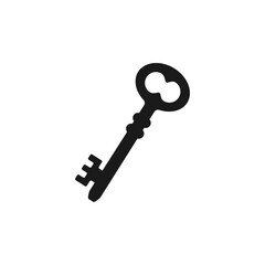 Old door key silhouette isolatec on white background. Vector stock