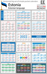 Estonian horizontal pocket calendars for 2022. Week starts Monday