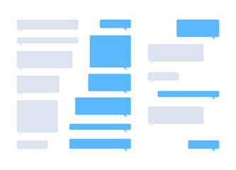 Vector set of message bubbles isolated on white background, light gray and blue colors.
