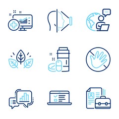 Science icons set. Included icon as Web lectures, Medical analytics, Organic tested signs. Vacancy, Face id, Do not touch symbols. Graph chart, Medical drugs line icons. Line icons set. Vector