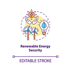 Renewable energy security concept icon. Security type idea thin line illustration. Renewable technologies deployment. Alternative sources. Vector isolated outline RGB color drawing. Editable stroke