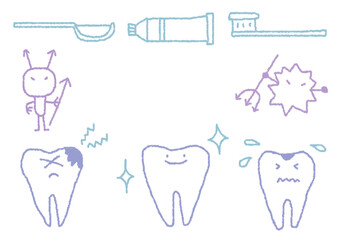 虫歯手描き線画イラスト