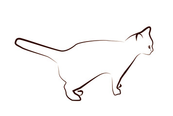 後ろ向きの猫の線画イアラスト