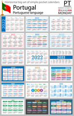 Portuguese horizontal pocket calendars for 2022. Week starts Monday
