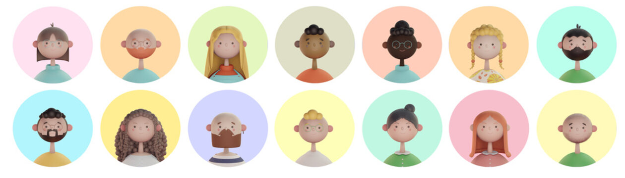 Série de portrait illustration enfantin 3d de personnage souriant et heureux pouvant illustrer des avatars de profil 