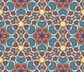 Abstract colorful doodle flower seamless pattern. Floral background. Mosaic, tile of thin line ornament.