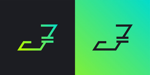 Letter J Logo in Blue and  Green Gradient with Abstract Linear Concept