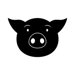 Silhouette of head with face pig icon and logo. Linear and outline vector cartoon illustration. Clipart and drawing on white background. 