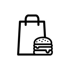 Take away bag with a hamburger next to it.