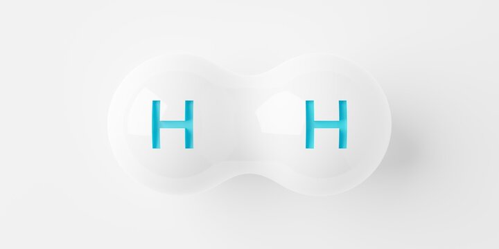 Single abstract white hydrogen H2 molecule over white background, clean energy or chemistry concept