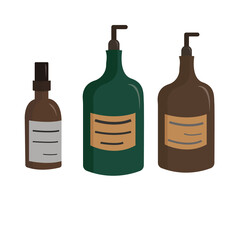 jars for soap, cream, shower gel, serum isolated on a white background. Glass jars in a flat style of green and brown color