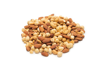 Mix of nuts isolated on white background. Top view.