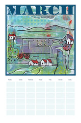Universal calendar template  with original acrylic landscape painting