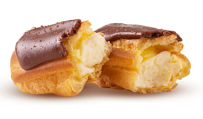 Traditional french eclairs with chocolate broken