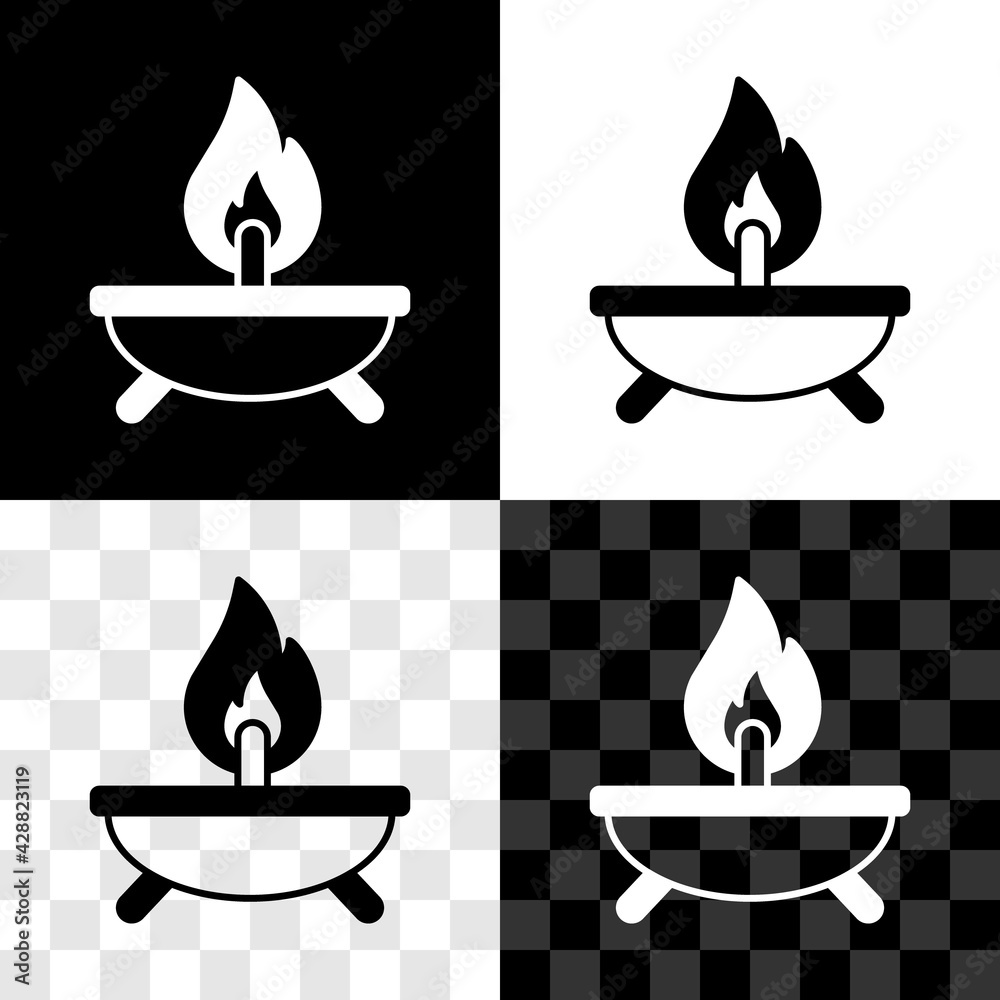 Sticker Set Aroma candle icon isolated on black and white, transparent background. Vector