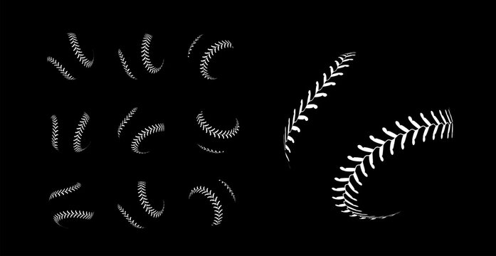 Baseball lacing on black background. Vector set