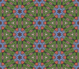Abstract colorful doodle flower seamless pattern. Floral background. Mosaic, tile of thin line ornament.