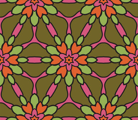 Abstract colorful doodle flower seamless pattern. Floral background. Mosaic, tile of thin line ornament.