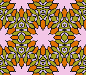 Abstract colorful doodle flower seamless pattern. Floral background. Mosaic, tile of thin line ornament.