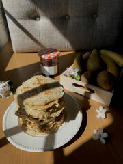 Pancakes and fruits