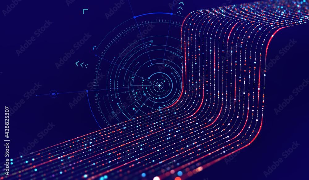 Aufkleber Business and digital technologies. Data flow in a secure system. Analytics and strategy of innovative development. 3D illustration of network structures, guides and nodes of information accumulation