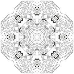 Hand drawn zentangle circular ornament for coloring page.
