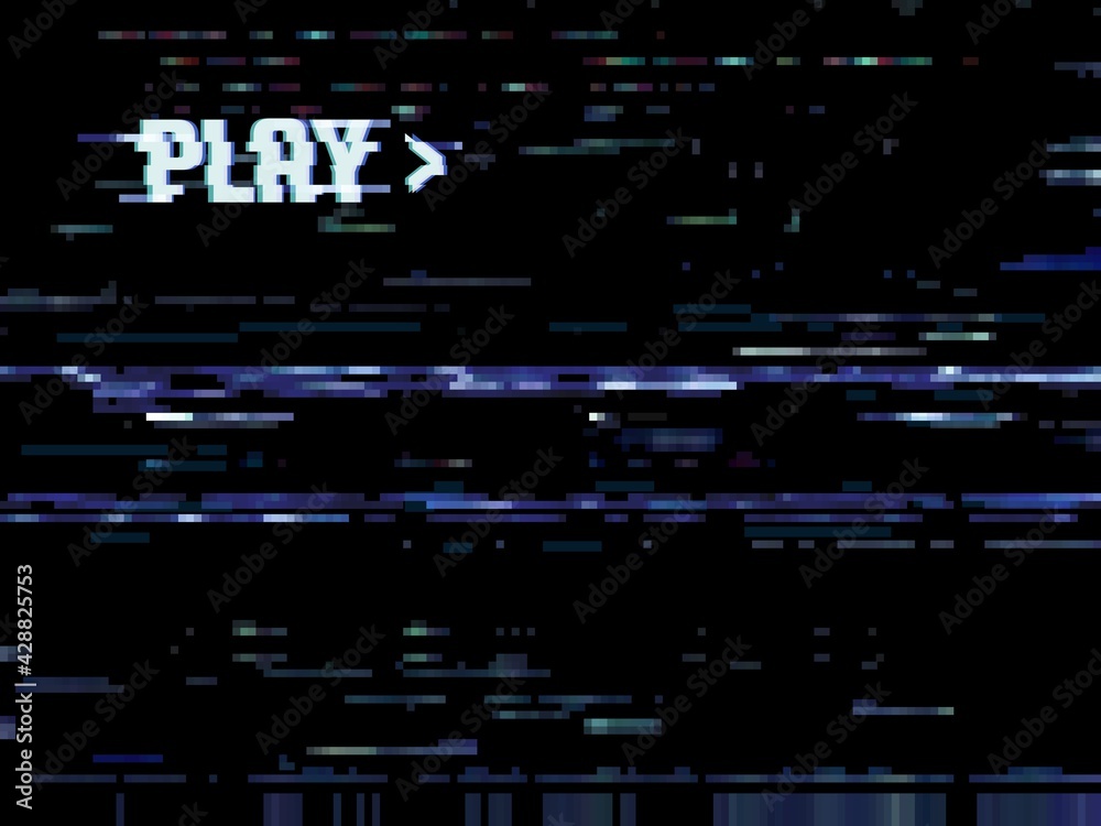 Aufkleber Glitch error background, play VHS noise on TV screen, vector video retro effect. VHS tape play, television error pixel of digital static camera frame, glitch playback distortion on analog display
