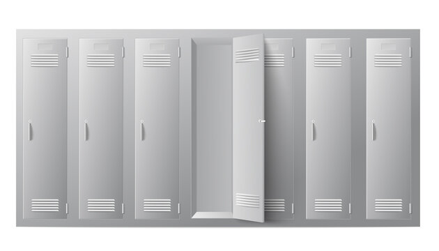 School or gym lockers with locks on doors for storage of personal things