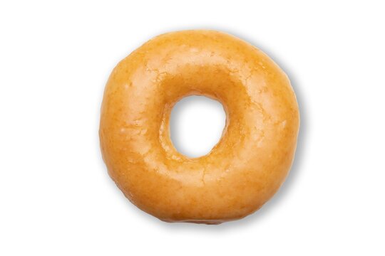 Top view picture of a glazed donuts isolated on white. Unhealthy food concept 
