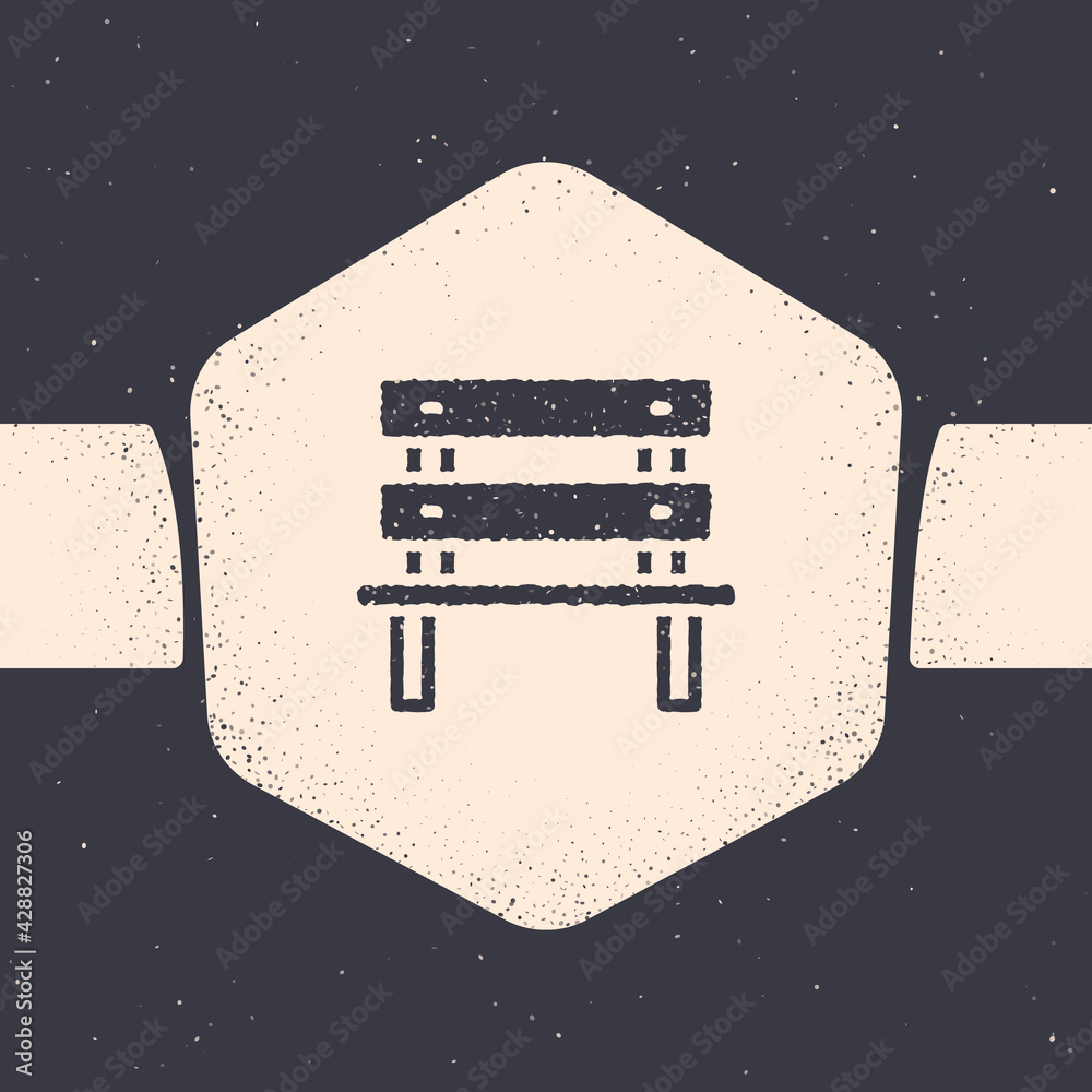 Poster grunge bench icon isolated on grey background. monochrome vintage drawing. vector