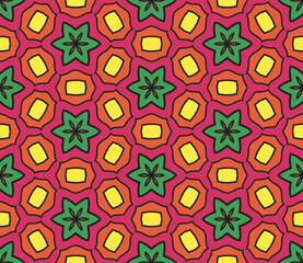 Abstract colorful doodle star seamless pattern. Snowflake background. Mosaic, tile of thin line ornament.