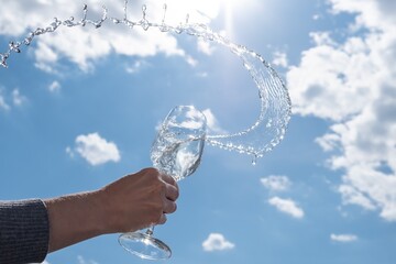 Drink sky glass color wine,  alcohol. Drink sky glass color wine sunset celebration, background.