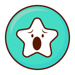 Cute social media astonished star emoji on a blue button. Royalty-free.