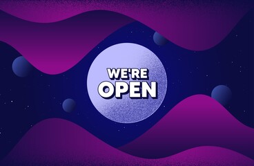 We're open. Abstract background with dotwork shapes. Promotion new business sign. Welcome advertising symbol. Dotted offer message banner. Abstract space background. Design with dots. Vector