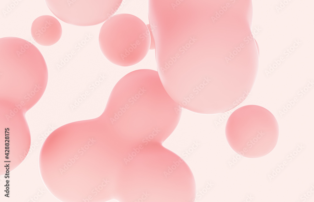 Poster beauty fashion backdrop with pink liquid blobs background. soap bubbles. soft pastel gradient balls.