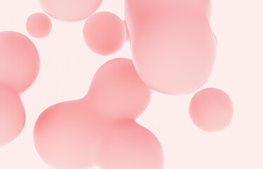 Beauty fashion backdrop with pink liquid blobs background. soap bubbles. soft pastel gradient balls.
