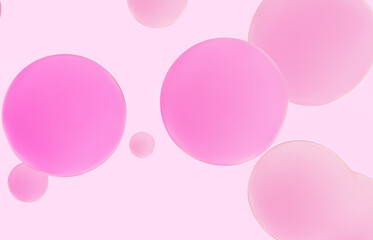 Beauty fashion backdrop with pink liquid blobs background. soap bubbles. soft pastel gradient balls.