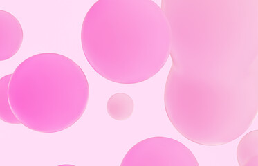 Beauty fashion backdrop with pink liquid blobs background. soap bubbles. soft pastel gradient balls.