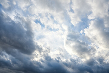 Fototapeta premium Stormy sky with storm clouns on the sunset with beautiful sun