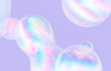 Abstract 3d art background. Holographic floating liquid blobs, soap bubbles.