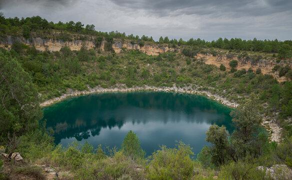 Views of the El Tejo Lagoon, a karstic lake located in the Natural Monument of Ca&ntilde;ada del Hoyo Lagoons, province of Cuenca, Spain